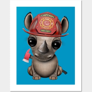 Cute Baby Rhino Firefighter Posters and Art